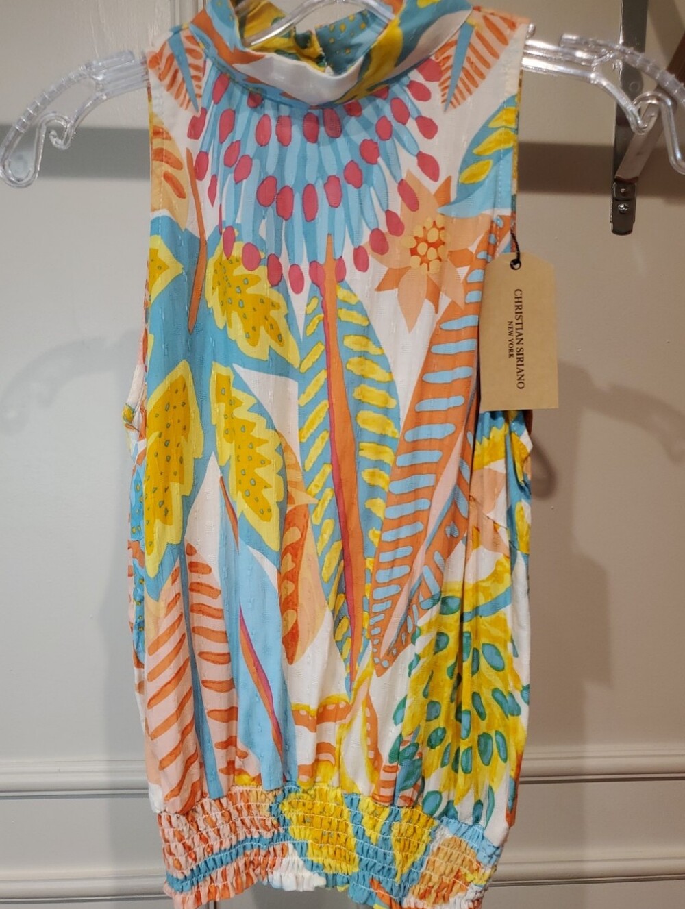 NWT Christian Serrano Tropical Print Sleeveless Top - Mock Neck Size XS